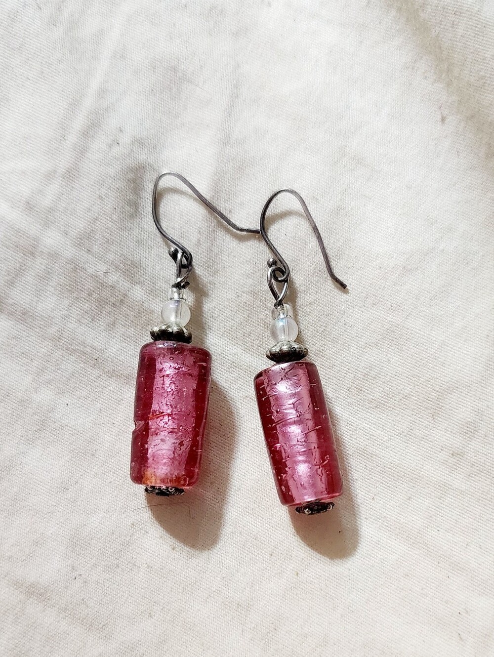 Murono Pink Glass Tube Drop Earrings - Elegant Women's Jewelry